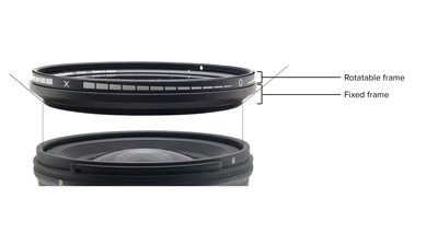 annotated image of HOYA variable density ii filter above lens opening 
