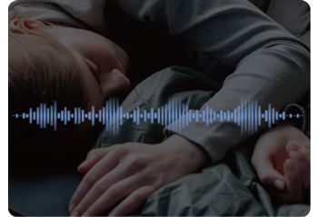 man sleeping with quiet sound wave overlay