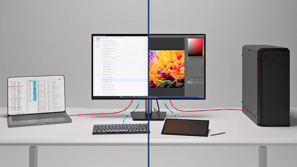 ssplit imaage showing how the built-in kvm switch on the iiyama monitor works