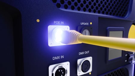ethernet cable connecting into the POE in port of the led light