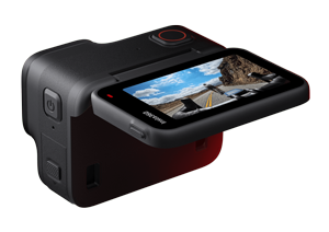 rear angle view of insta360 ace pro with screen flipped up 90 degrees