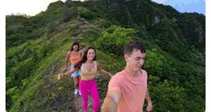 insta360 flowstate stabilisation comparison of three people jogging down a rainforest path 