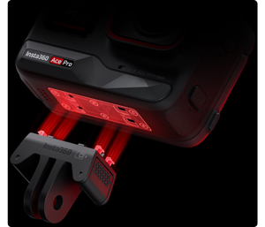 graphic illustration of the bottom of insta360 ace pro with magnetic mounting position highlighted with red glow