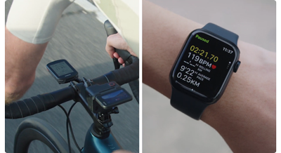 image of insta360 ace pro mounted on road bike with garming tracker and apple watch