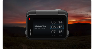 Rear image of insa360 ace pro camera with selected timed capture start clock on screen