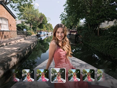 sample photograph of female model sitting on canal boat
