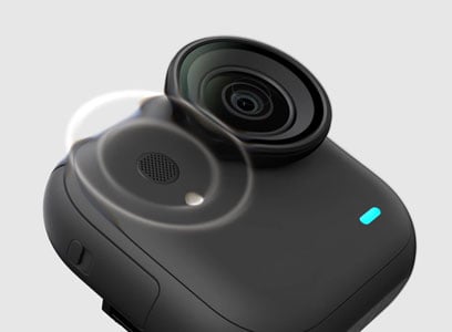 insta360 GO Ultra with sound wave surrounding microphone