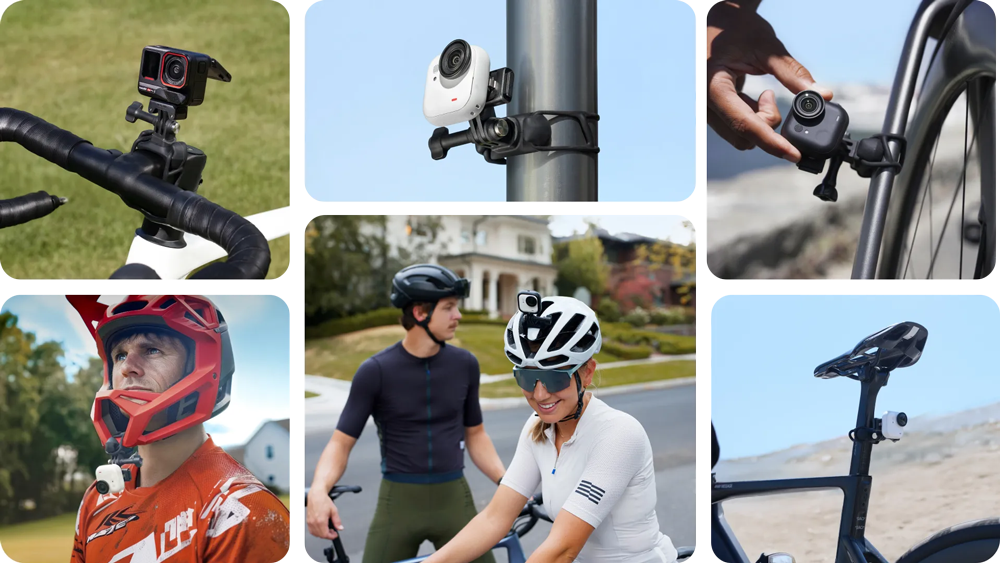 insta360 go ultra flexi strap mount being used in different setups