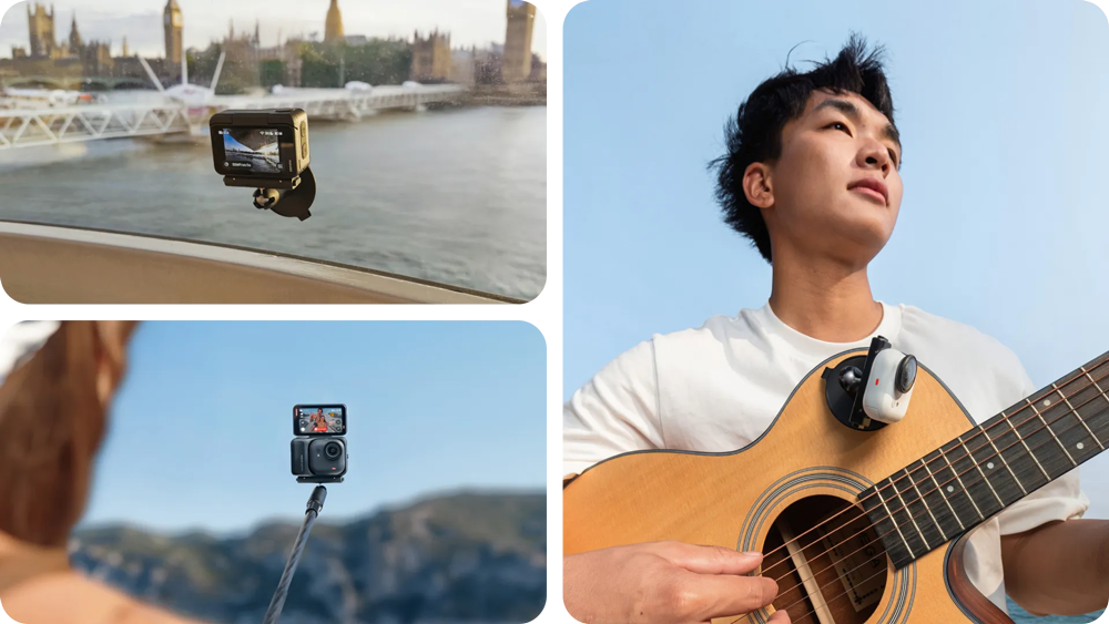 insta360 go ultra pivot mount used in different setups