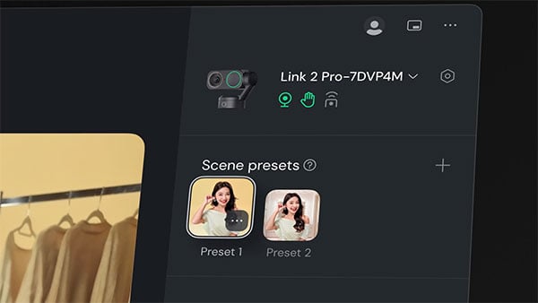 insta360 link 2 pro presets interface