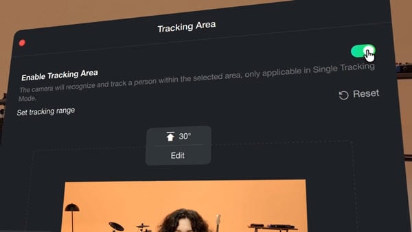 insta360 link 2 pro tracking area interface