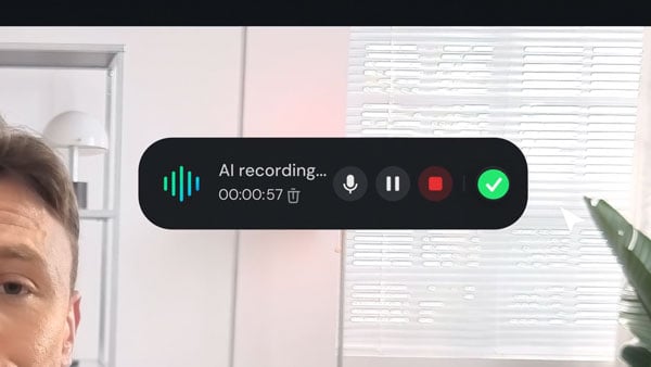 ai recording intrface on a monitor screen while using the insta360 link 2 pro