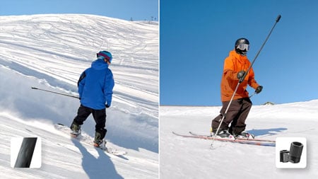 people skiing and snowboarding using the insta 360 camera