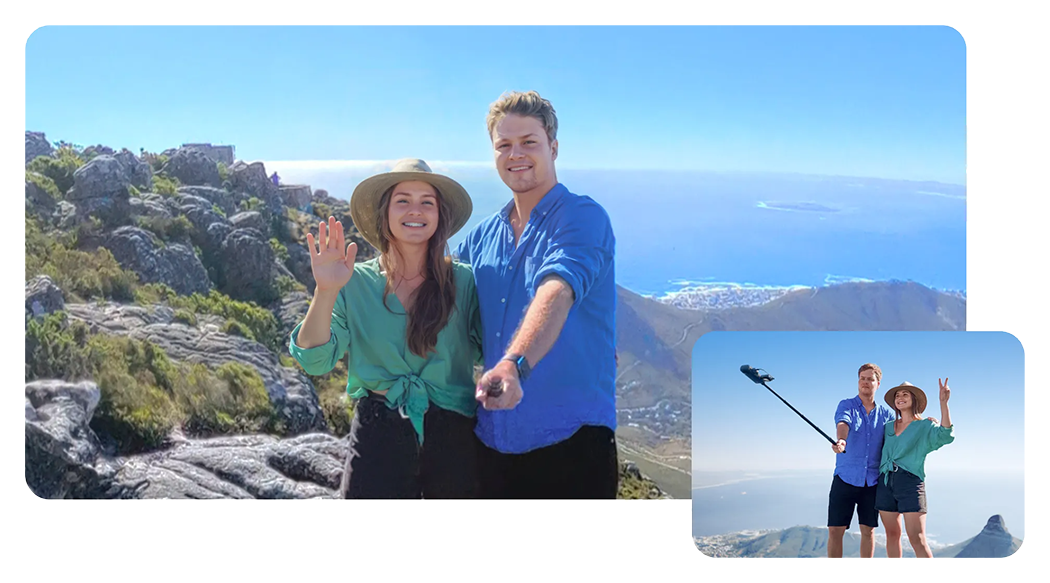 someone taking an image with the insta360 x4 with the Mic Adapter connected