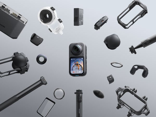 insta360 x6 camera surrounded by compatible accessories