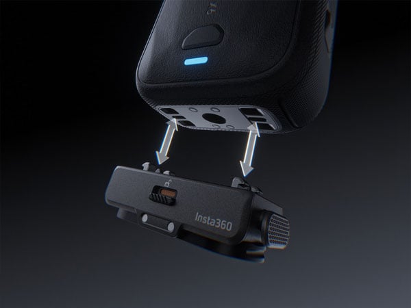 Quick Release Mount being attached to the insta 360 action camera