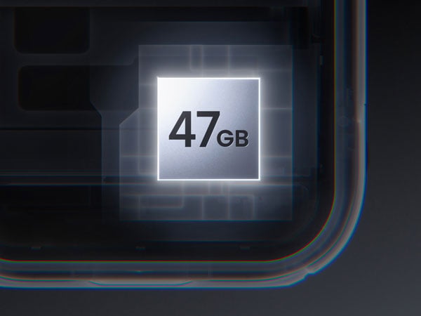 illustration of the insta360 47GB internal storage