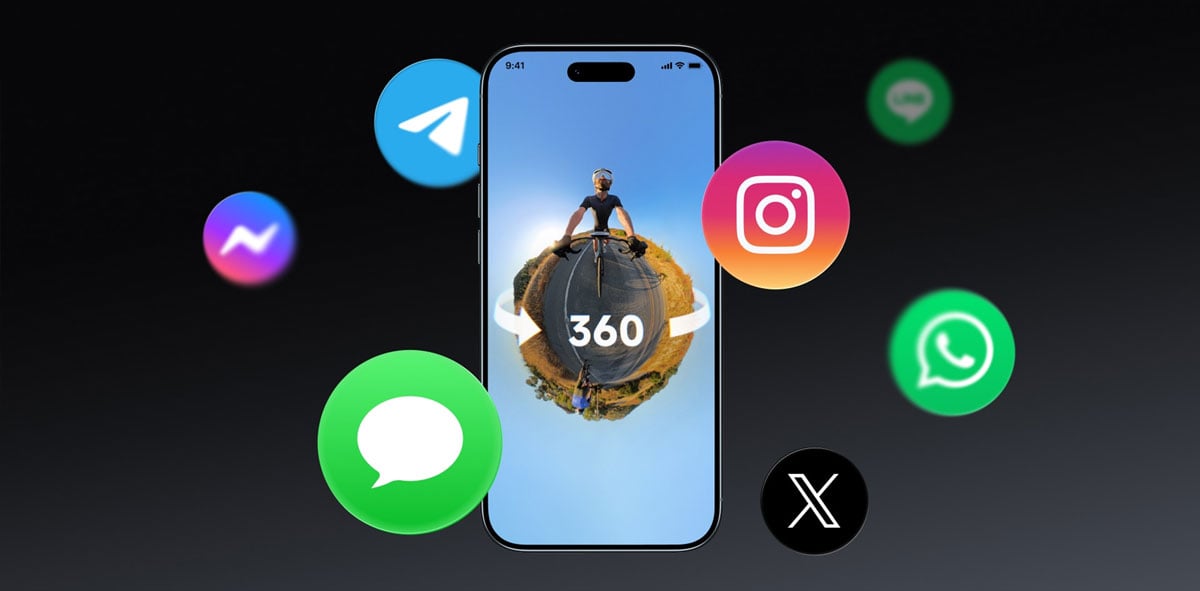 insta360 footage on a smart phone with social media app logos