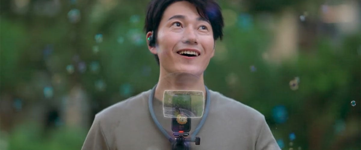 a man wearing the insta360 x6 POV Head Tracker
