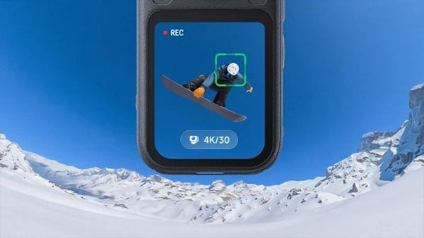 instaframe interface capoturing an image of a snowboarder