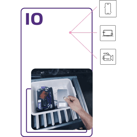 purple outline of the iodyne pro mini with an image of it going through airport security