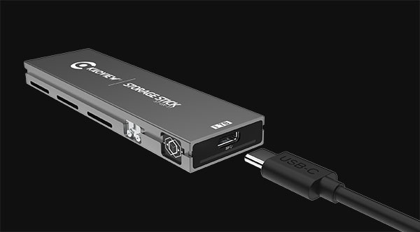 SSD enclose with usb-c cable on a black background