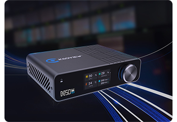 illustration of Kiloview N50 NDI decoder on data flow background