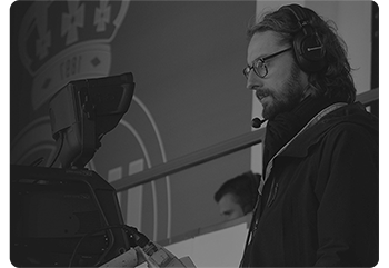 camera operator wearing intercom headset during live production