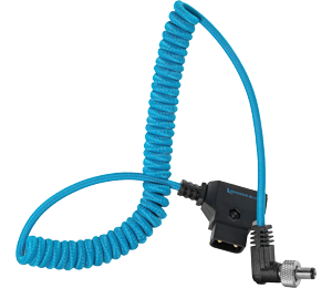 Kondor Blue 16in Coiled D-Tap to Locking DC 2.1mm Cable for external Atomos monitors