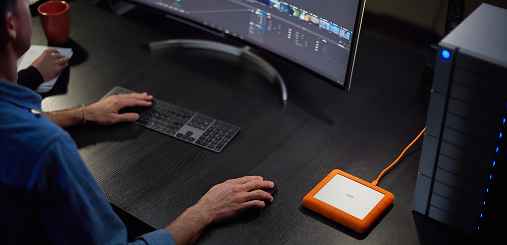 Video Editor working on Mac with LaCie Rugged RAID drive and d12 professional drives