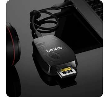 image of Lexar CFexpress type B card reader with memory card inserted