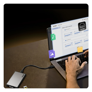 someone using the lexar recovery tool on a laptop
