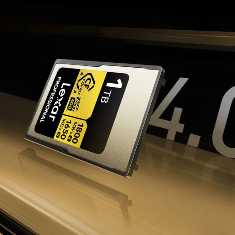 angled sideway view of lexar cfexpress card