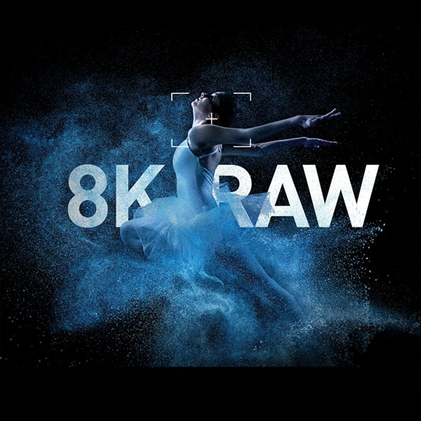 ballerina in blue mist with the words 8k raw