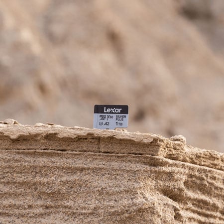 microsdxc card on a rock