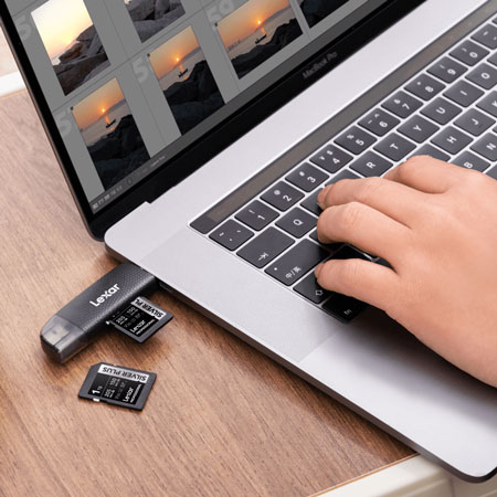 sdxc card in a card reader connected to a laptop