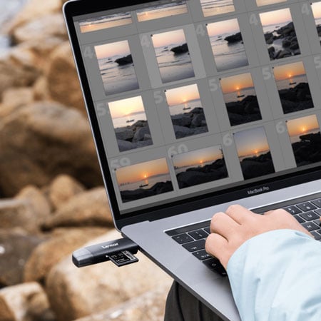 sdxc card in a card reader connected to a laptop