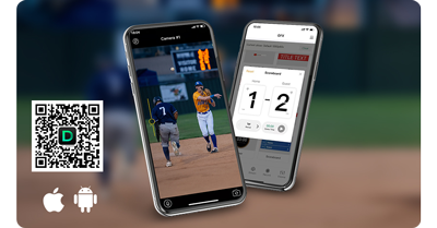 two smartphones showcasing camera control and scoreboard control