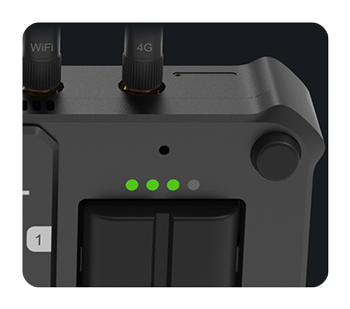 close up of the video camera monitor status lights