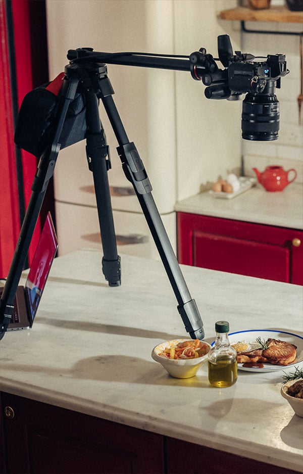 the manfrotto tripod setup for food photography