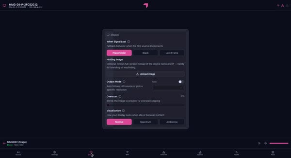 NDI decoder and USB media player display settings