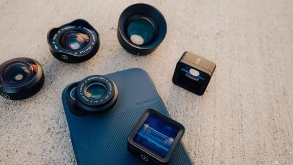 phone in a moment case with selection of mobile lenses