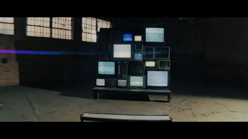 example image of various tv screens sshowing static at a skate park