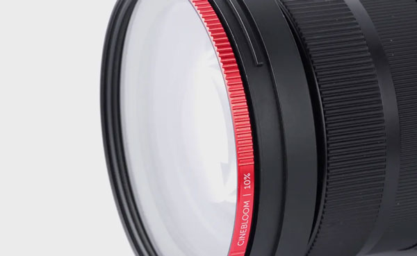 close up of the diffusion filter attached to a lens on a camera
