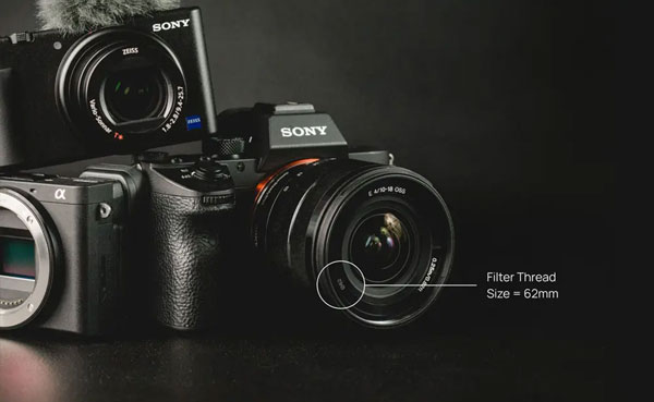 lens attached to a camera showing the filter thread size