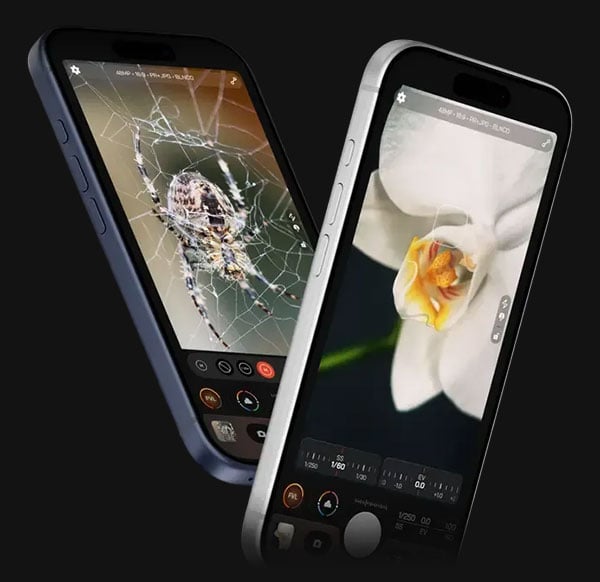 2 phones on a black background using the moment app