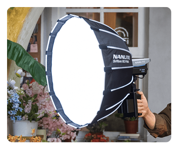 nanlite fc 120b being used with a softbox and grip