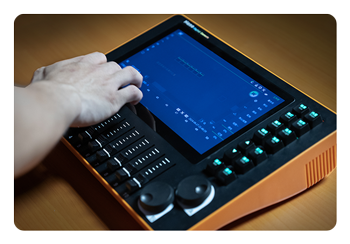 someone adjusting the nanlite fc 500c using a dmx controller