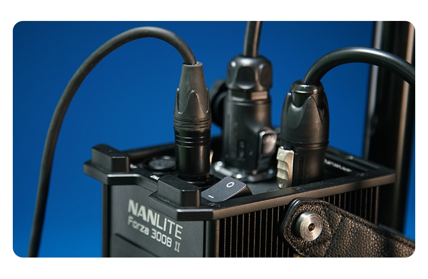 close up of the wired connections of the nanlite forza 500b ii