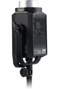 Nanlite FS-150B Side view with lens pointing upwards showing cooling fan